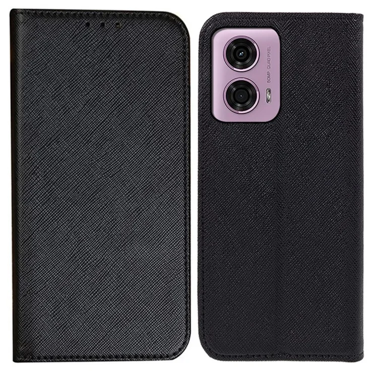 For Motorola Moto E14 4G / G04 4G / G04s 4G / G24 4G Magnetic Phone Shell Wallet PU Leather Cell Phone Case - Black