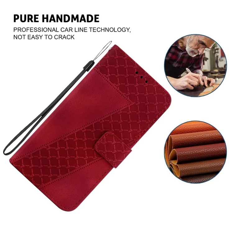 For TECNO Spark 20 Pro Wallet Case 7-Shape Imprint Foldable Leather Phone Cover - Red