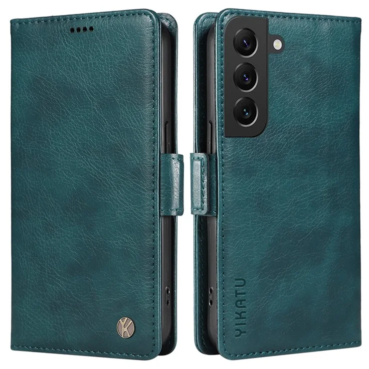 YIKATU YK-007 For Samsung Galaxy S22+ 5G Case Litchi Texture Folio Stand Phone Cover - Blue