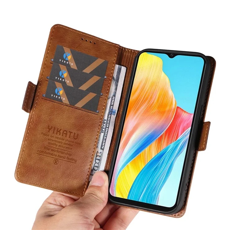 YIKATU YK-007 For Oppo A38 4G / A18 4G Leather Case Litchi Texture Wallet Shockproof Phone Cover - Brown