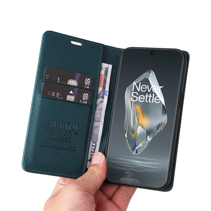 YIKATU YK-001 For OnePlus 12R 5G / Ace 3 5G Case Magnetic Closing Leather Cell Phone Cover - Green