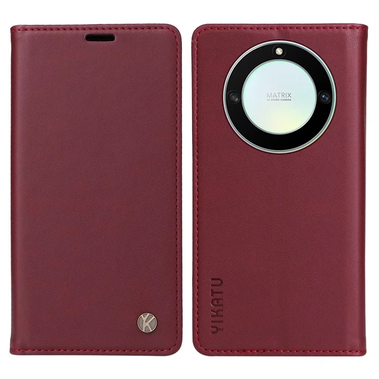 YIKATU YK-001 For Honor X40 5G / X9a 5G / Magic5 Lite 5G Cell Phone Case Magnetic Closing Leather Cover - Wine Red