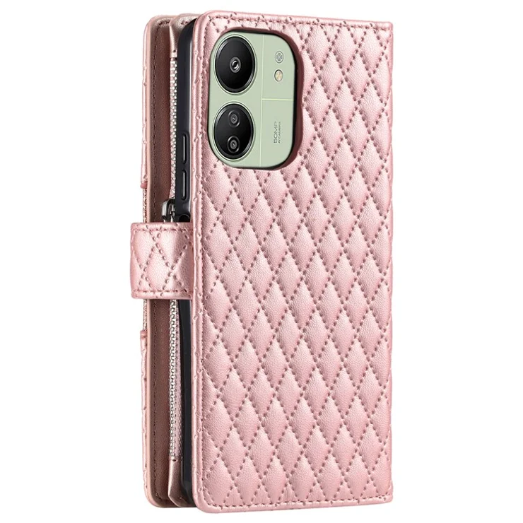 Style 012 for Xiaomi Redmi 13C 4G / 13C 5G / 13R 5G / Poco M6 5G / Poco C65 4G Case Glitter Design Wallet Phone Cover with Wrist Strap - Rose Gold