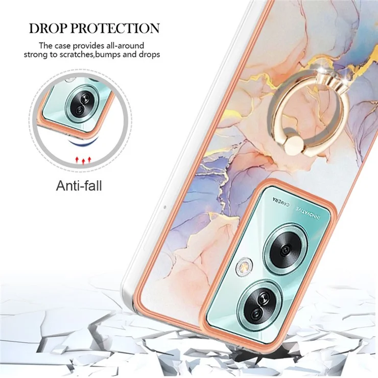 For Oppo A79 5G / A2 5G Case with Ring Kickstand IMD Marble Pattern TPU Back Cover - Milky Way Marble White