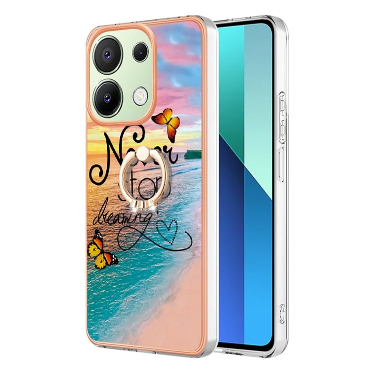 For Xiaomi Redmi Note 13 4G Case with Ring Kickstand IMD Marble Pattern TPU Back Cover - Never Stop Dreaming