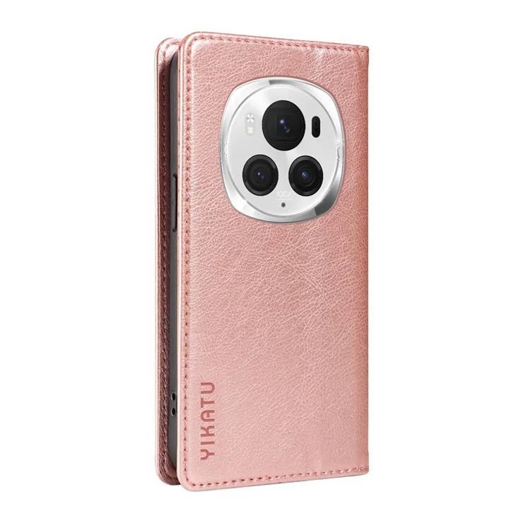 YIKATU YK-006 For Honor Magic6 Pro 5G Case Magnetic Closing Leather Flip Phone Cover with Wallet - Rose Gold