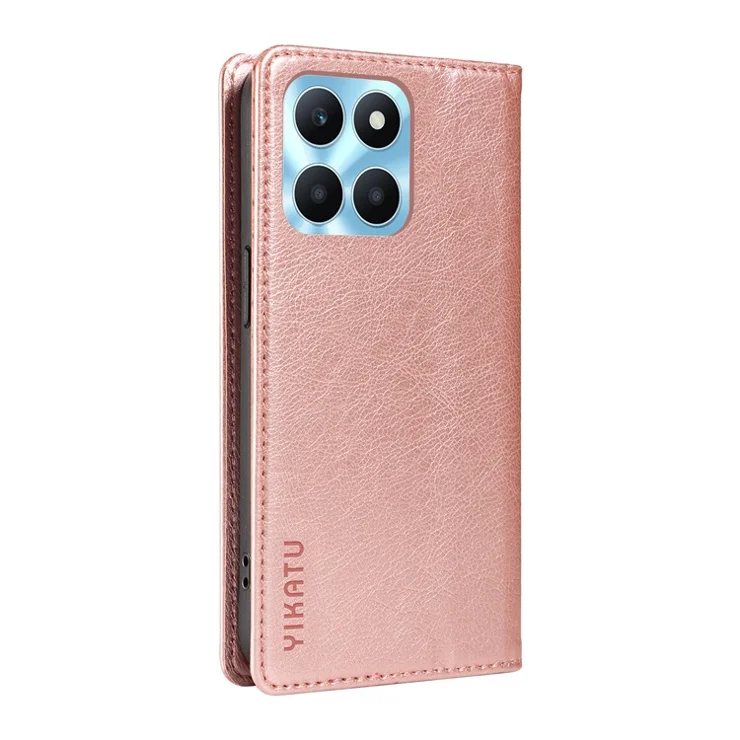 YIKATU YK-006 For Honor X6a 4G Wallet Case PU Leather Magnetic Absorption Phone Cover - Rose Gold