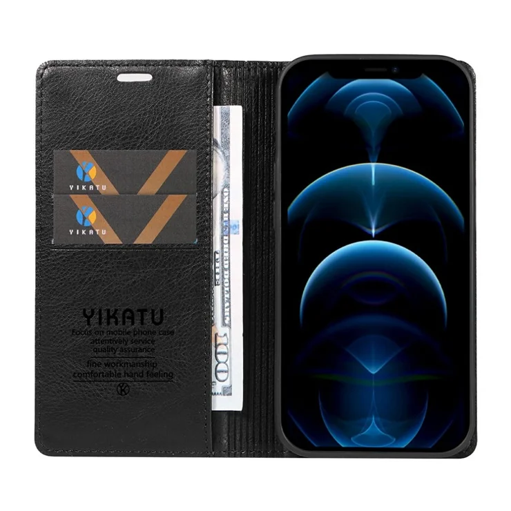 YIKATU YK-006 For iPhone 13 Pro Wallet Case Shockproof Litchi Texture Leather Phone Cover - Black