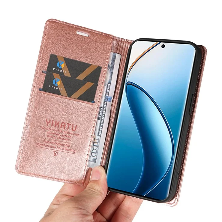 YIKATU YK-006 For Realme 12 Pro 5G / 12 Pro+ 5G Phone Case Anti-Drop Leather Flip Wallet Cover - Rose Gold