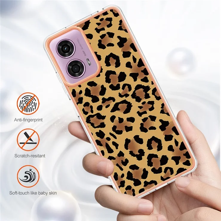 YB IMD Series-19 Style-D For Motorola Moto E14 4G / G04 4G / G04s 4G / G24 4G Case Electroplating IMD TPU Phone Cover - Leopard Print