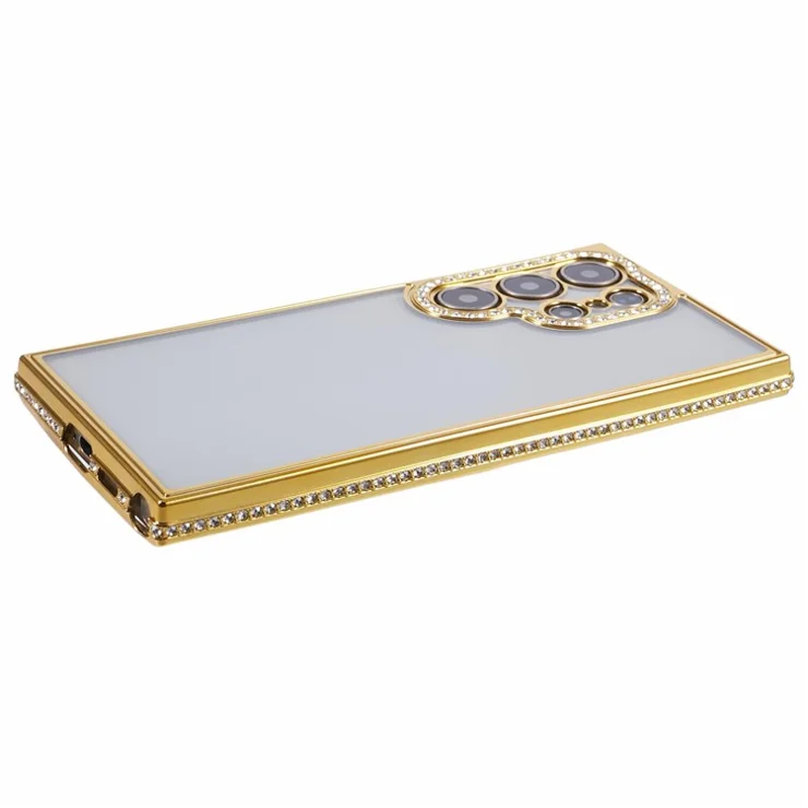 For Samsung Galaxy S23 Ultra Shockproof Case Rhinestones Decor TPU Slim Phone Cover - Gold