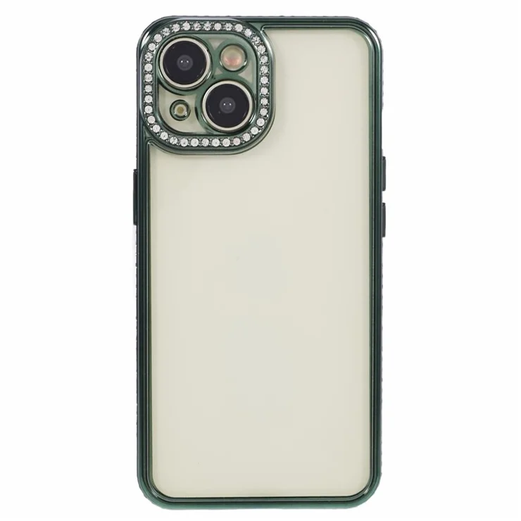 For iPhone 14 Plus Case Shiny Rhinestones Flexible TPU Phone Cover - Midnight Green