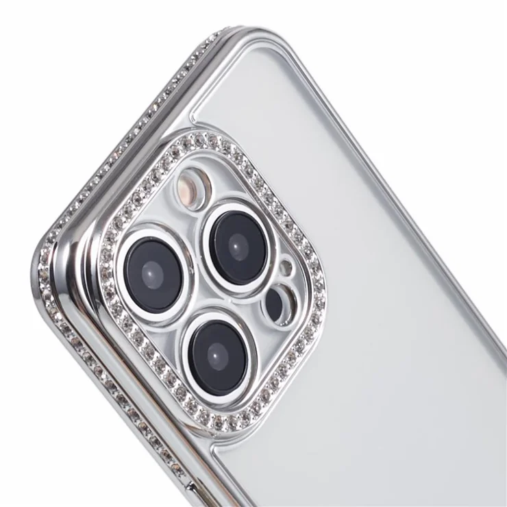 For iPhone 14 Pro TPU Case Rhinestones Decor Drop-proof Cell Phone Cover - Silver