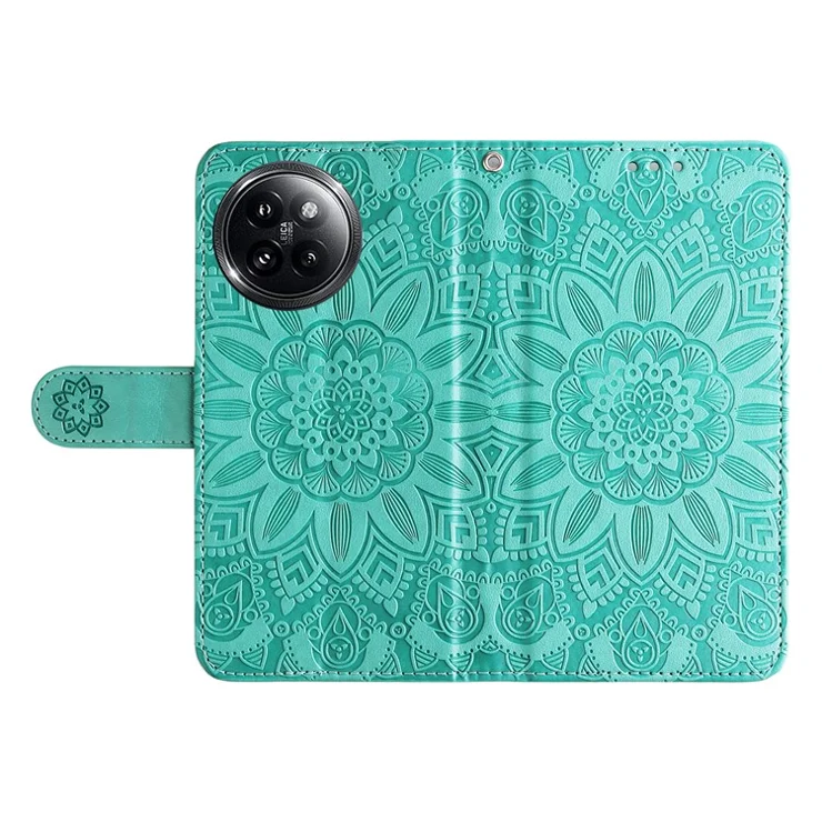 For Xiaomi Civi 4 Pro 5G / 14 Civi 5G Case Imprinted Sunflower Wallet Style Smart Phone Cover - Green