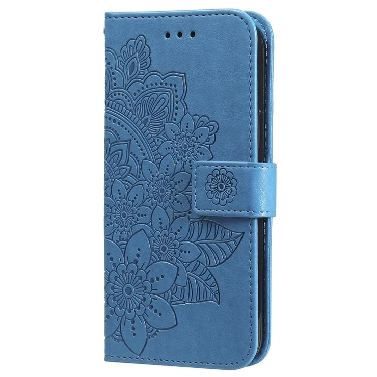 For vivo Y100 5G (Indonesia) / Y200e 5G / T3 5G / V30 Lite 4G Leather Wallet Case Flower Phone Cover - Blue