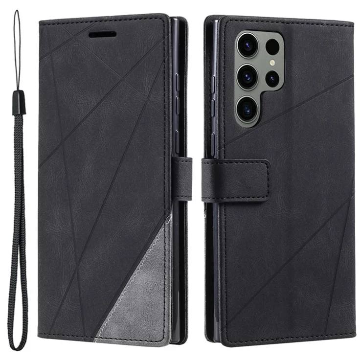 For Samsung Galaxy S24 Ultra Case PU Leather Skin-touch Phone Wallet Cover with Magnetic Clasp - Black
