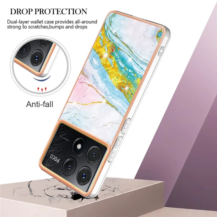 For Xiaomi Poco X6 Pro 5G / K70E 5G TPU Case with IMD Marble Pattern Electroplated Back Cover - Green 004