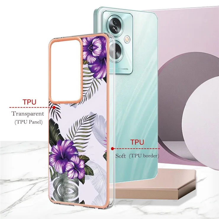 For Oppo A79 5G / A2 5G Case with IMD Marble Flower Pattern TPU Mobile Back Cover - Purple Flower