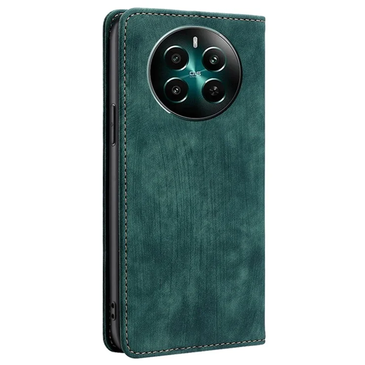For Realme 12 4G / 12+ 5G Flip Case Leather Shockproof Phone Cover with RFID Blocking Wallet - Green