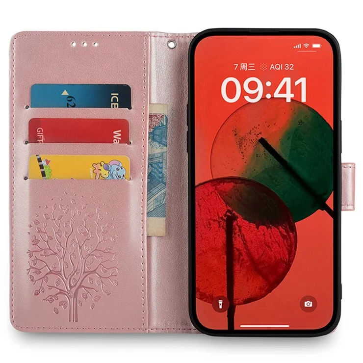 For Infinix Note 40 Pro 5G Case Tree Imprinted Stand Leather Wallet Phone Cover - Rose Gold