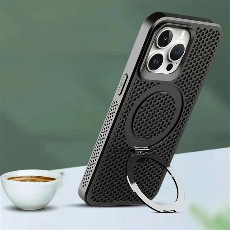 Phone Case for iPhone 14 Pro Compatible with MagSafe PC+TPU Kickstand Phone Cover - Brown