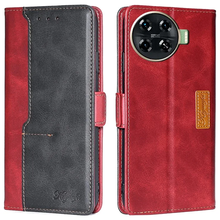 For TECNO Spark 20 Pro+ Phone Case Dual Color Splicing Leather Flip Cover Mobile Accessories Wholesale - Black+Red