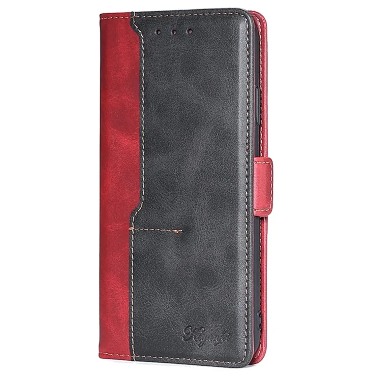 For Motorola Moto E14 4G / G04 4G / G04s 4G / G24 4G Case Dual Color Splicing Leather Flip Wallet Phone Cover - Black+Red
