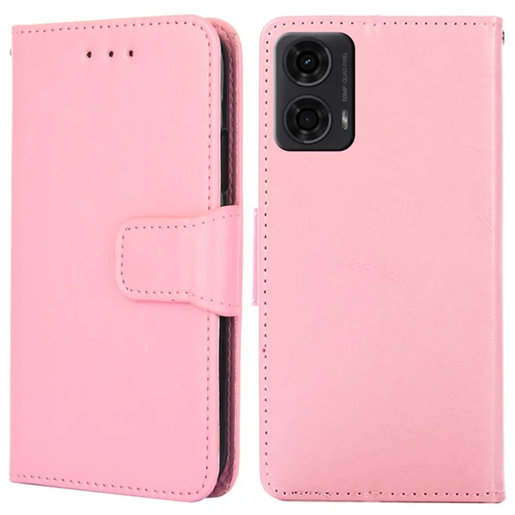 For Motorola Moto E14 4G / G04 4G / G04s 4G / G24 4G Case Leather + TPU Wallet Phone Cover Protector - Pink