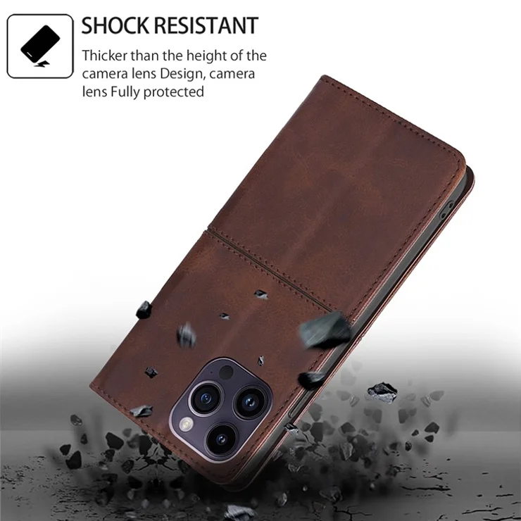For Samsung Galaxy M15 5G Case Cowhide Texture PU Leather Phone Cover with Card Holder - Dark Brown