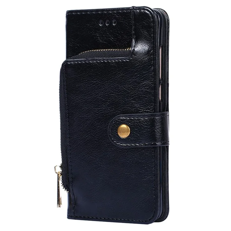 For Samsung Galaxy M15 5G Case Zipper Pocket Shock-absorbent Leather Wallet Phone Cover - Black