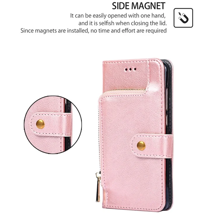 For Oppo Reno11 F 5G / F25 Pro 5G Phone Case Drop Protection Leather Zipper Wallet Cover - Rose Gold
