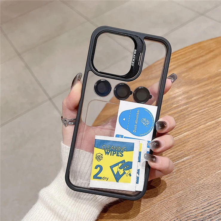 U1 For iPhone 15 Pro Max Clear Case Kickstand TPU+Acrylic