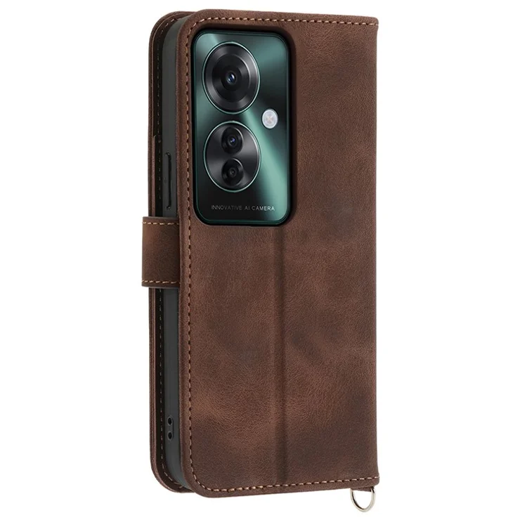 For Oppo Reno11 F 5G Wallet Case Card Slots PU Leather Phone Cover Flower Imprinted - Brown