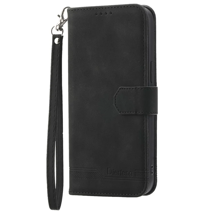 DIERFENG DF-03 Wallet Case for Xiaomi 14 Ultra Phone Shell Lines Imprinted Flip Stand Cover - Black