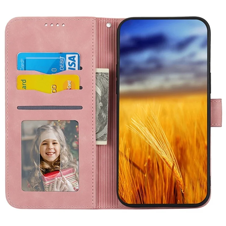 DIERFENG DF-03 Phone Stand Cover for Oppo A2 5G / A79 5G Shell Lines Imprinted Leather Case - Pink