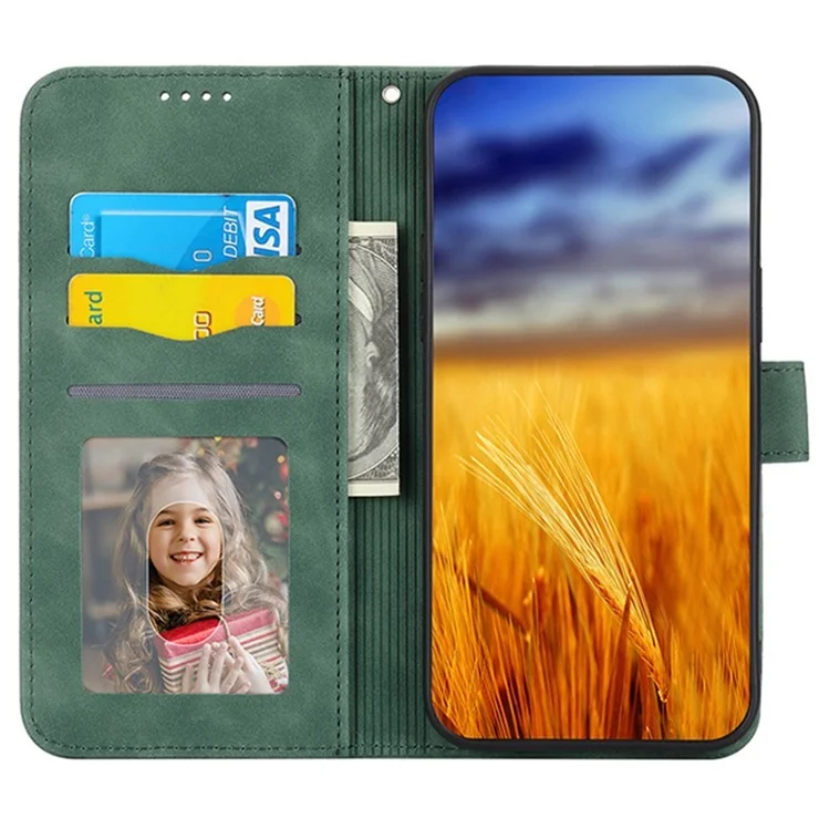 DIERFENG DF-03 Phone Wallet Cover for Realme 12 5G / 12x 5G Shell Card Slot Lines Imprinted Case - Green