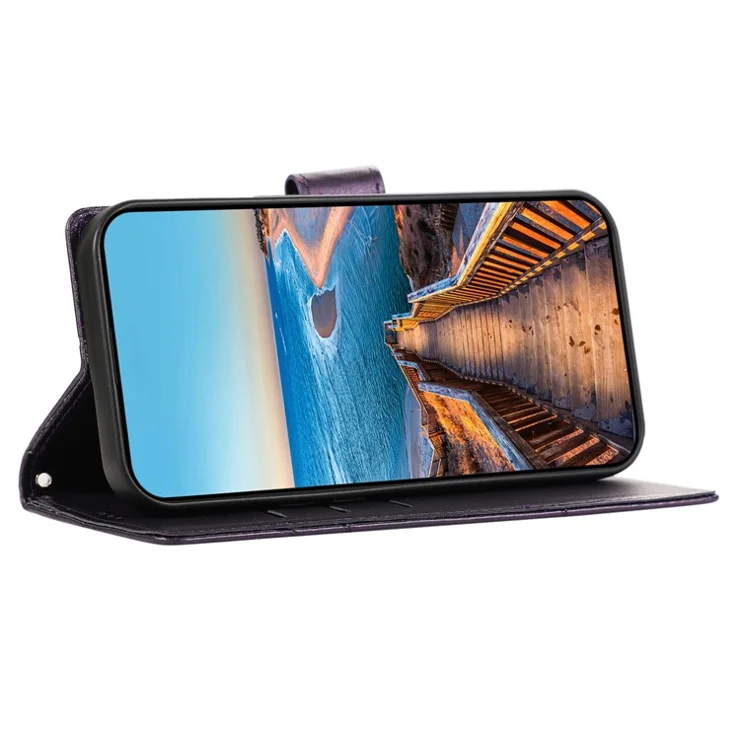 DF-06 For Realme 12 5G / 12x 5G Case Cell Phone Accessory Wholesale Line Imprint Leather Wallet Phone Cover - Purple
