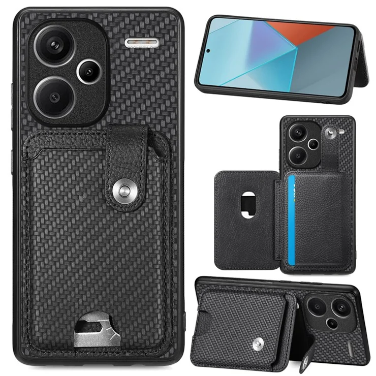 C1-06 For Xiaomi Redmi Note 13 Pro+ 5G Case Carbon Fiber Texture Phone Back Cover with Card Knife Tool - Black