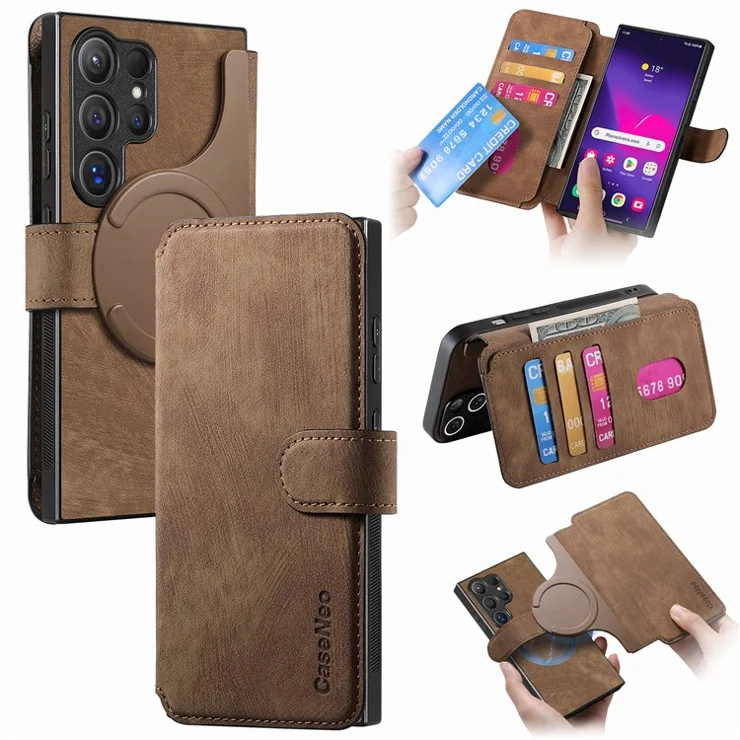 For Samsung Galaxy S24 Ultra Magnetic Case CASENEO Detachable Leather Phone Wallet Cover - Brown