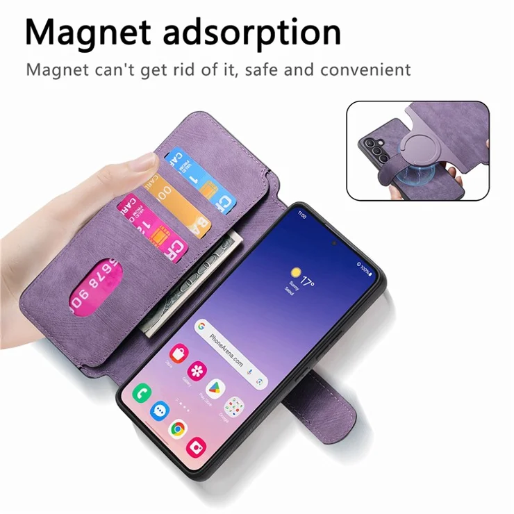 For Samsung Galaxy S24 Magnetic Case CASENEO Detachable Leather Phone Wallet Cover - Purple