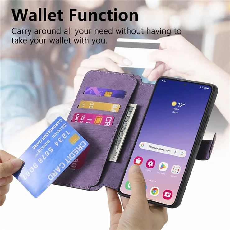 For Samsung Galaxy S24 Magnetic Case CASENEO Detachable Leather Phone Wallet Cover - Purple