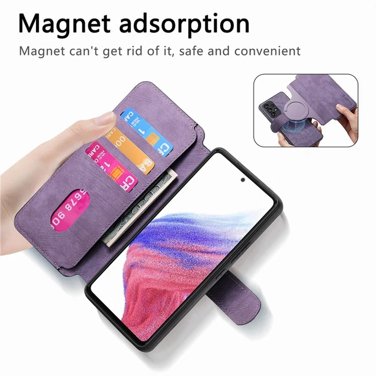 For Samsung Galaxy A53 5G Magnetic Case CASENEO Detachable Leather Phone Wallet Cover - Purple