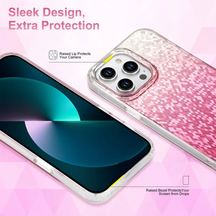 For iPhone 13 Pro Case IMD Sparkle Rhombus Pattern TPU+PC Phone Cover - White