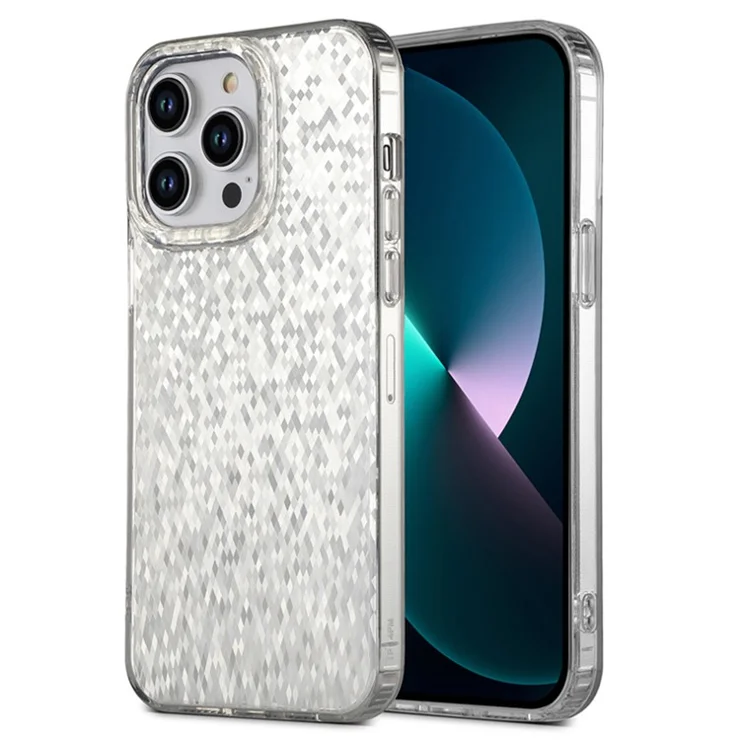 Back Cover for iPhone 13 Pro Max , TPU+PC IMD Sparkle Rhombus Pattern Cell Phone Case - White
