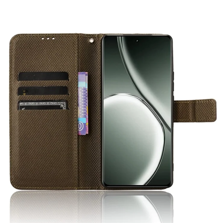 For Realme GT Neo6 SE 5G / Neo6 5G / GT 6 5G / GT 6T 5G Magnetic Case Diamond Texture PU Leather Shockproof Phone Cover - Brown