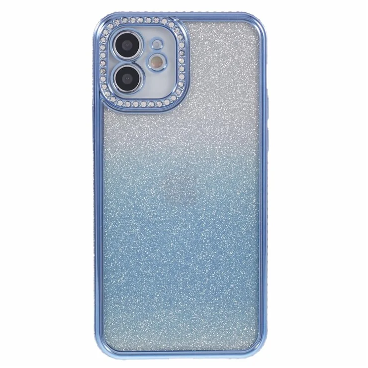 For iPhone 11 Case Rhinestone Decor Gradient Color TPU Phone Back Protector - Blue
