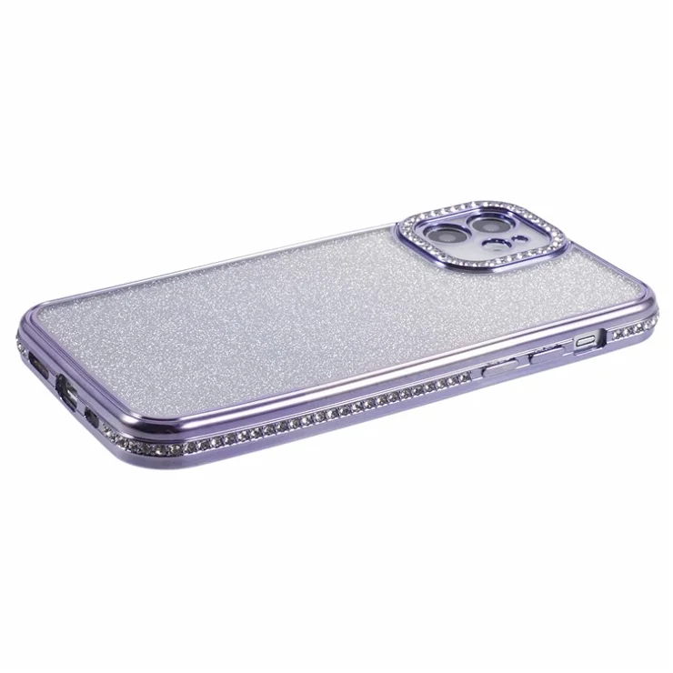 For iPhone 11 Case Rhinestone Decor Gradient Color TPU Phone Back Protector - Dark Purple