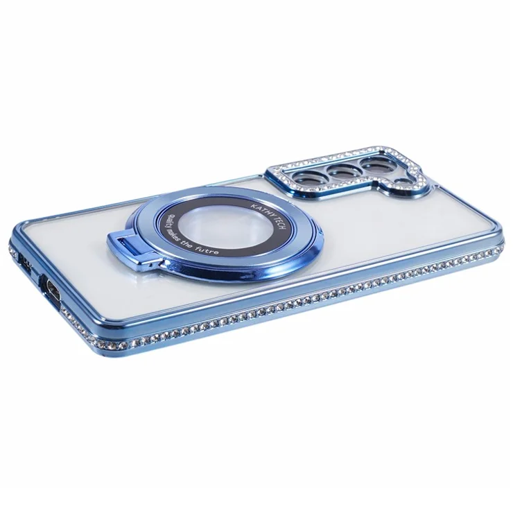 For Samsung Galaxy S22 5G Phone Case Kickstand Soft TPU Back Cover Rhinestone Decor - Blue