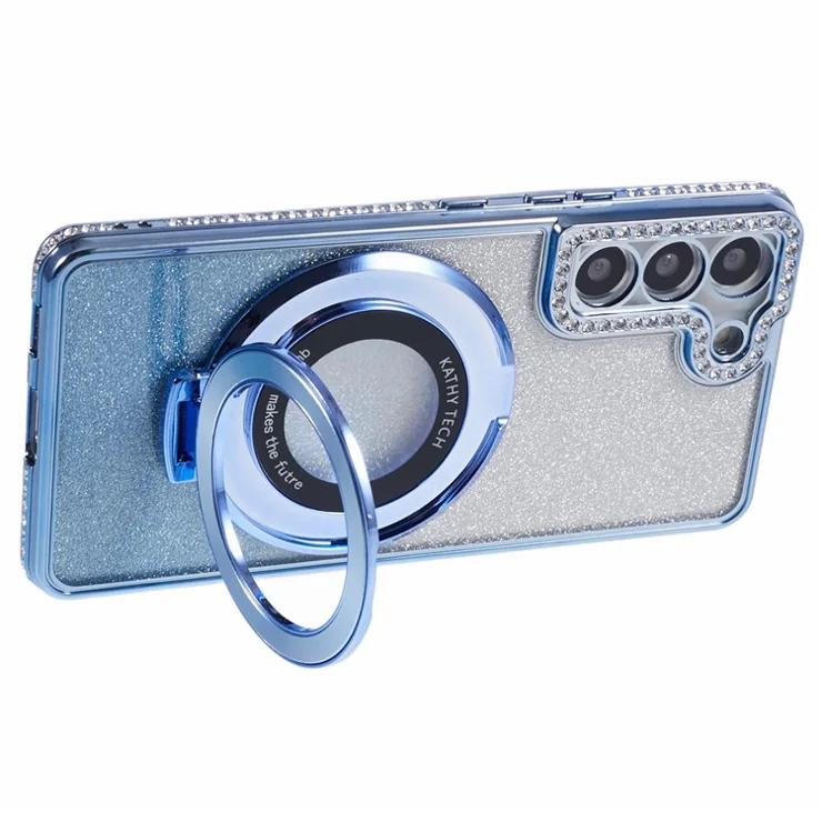 For Samsung Galaxy S23+ TPU Case Gradient Rhinestone Ornament Cover with PC Ring kickstand - Blue