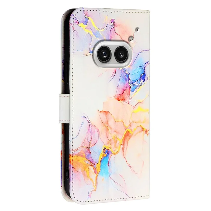 For Nothing Phone (2a) Plus / Phone (2a) Leather Case with Shoulder Strap Marble Pattern Phone Stand Cover - Milky Way Marble White LS004